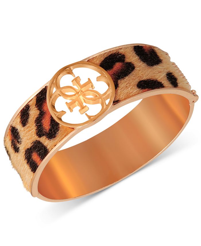 GUESS - Gold-Tone Cheetah-Print Faux-Fur Bangle Bracelet