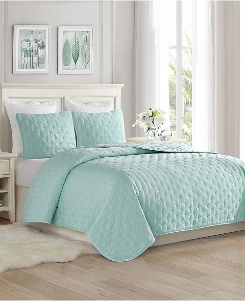 Cathay Home Inc Super Soft Dot Embroidery Quilt Coverlet Set
