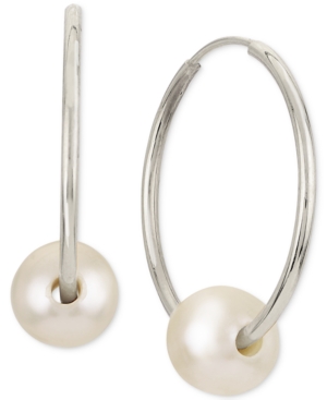image of Cultured Freshwater Pearl (6mm) Hoop Earrings in 14k White Gold