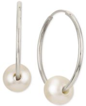 Pair of 9.5-10mm White Pearl; 14k Yellow Gold 4mm Eye Pin for Hoop Earrings TPJ 