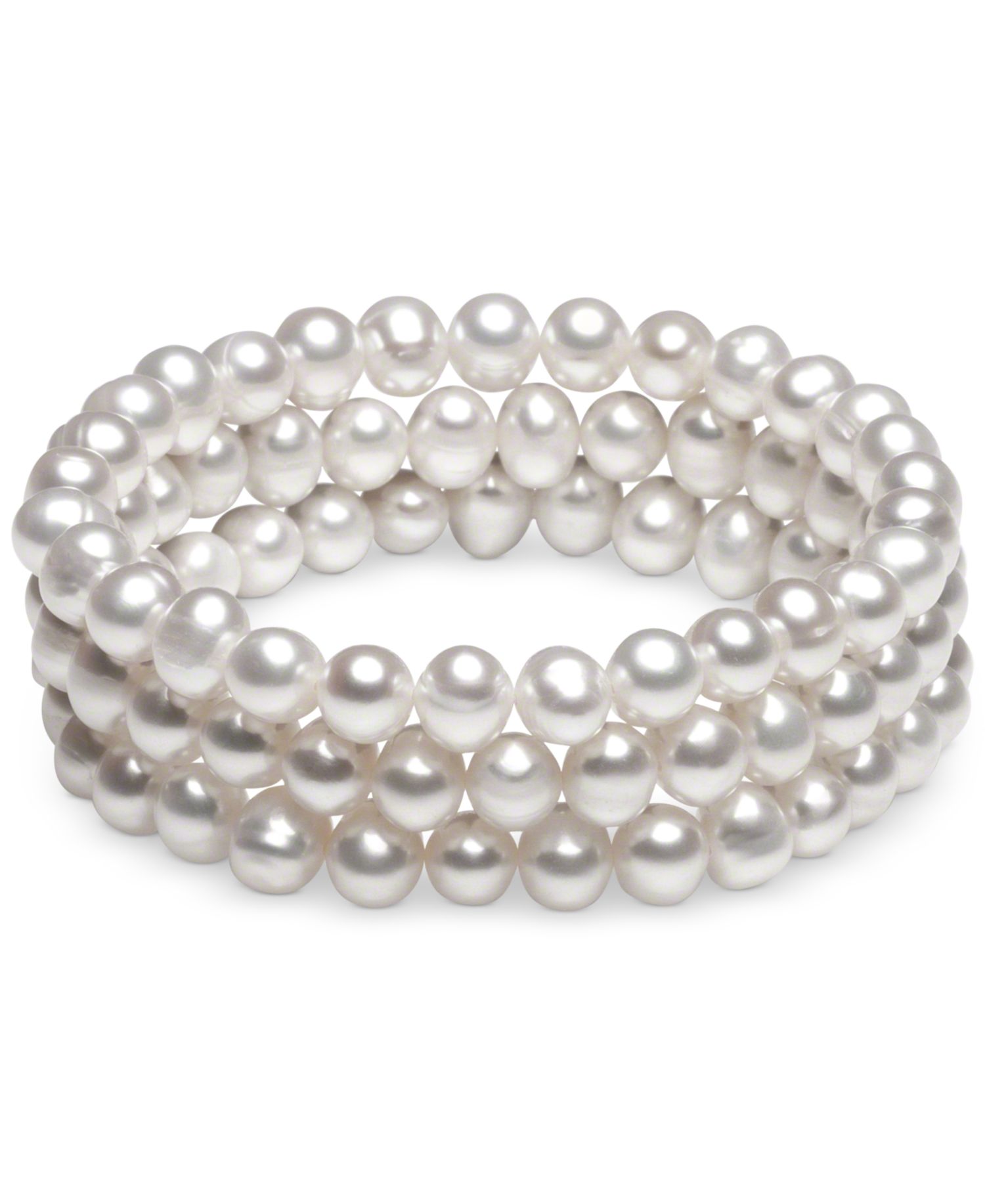 3-Pc. Set White Cultured Freshwater Pearl (6-1/2 mm) Stretch Bracelets (Also in White/Gray/Peacock & White/Pink Gray)
