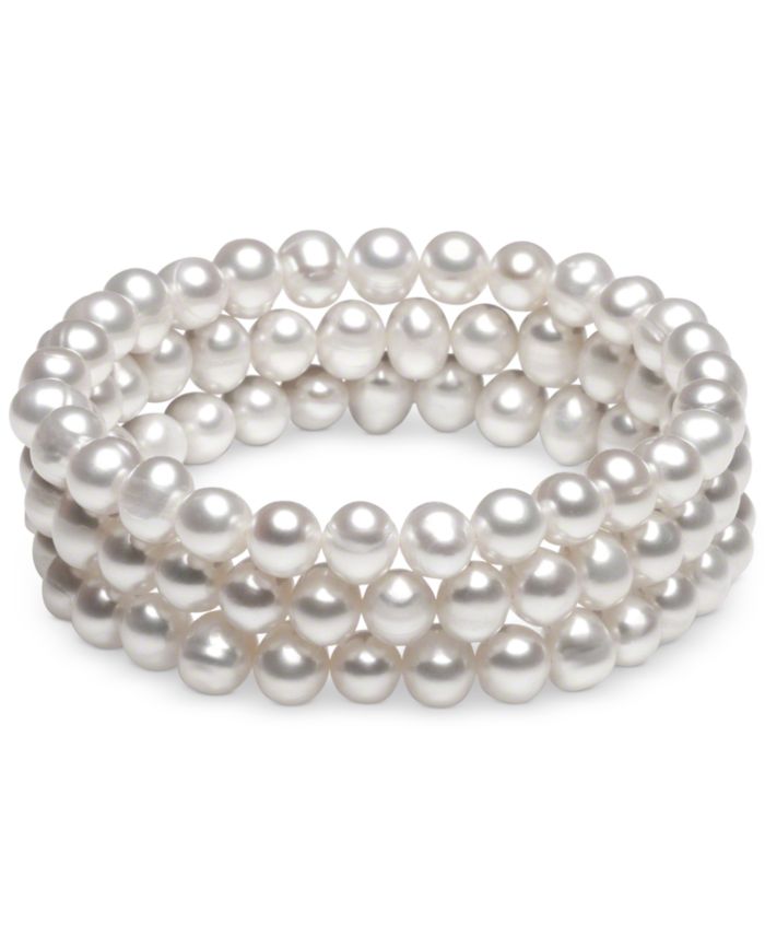 3-Pc. Set White Cultured Freshwater Pearl (6-1/2 mm) Stretch Bracelets