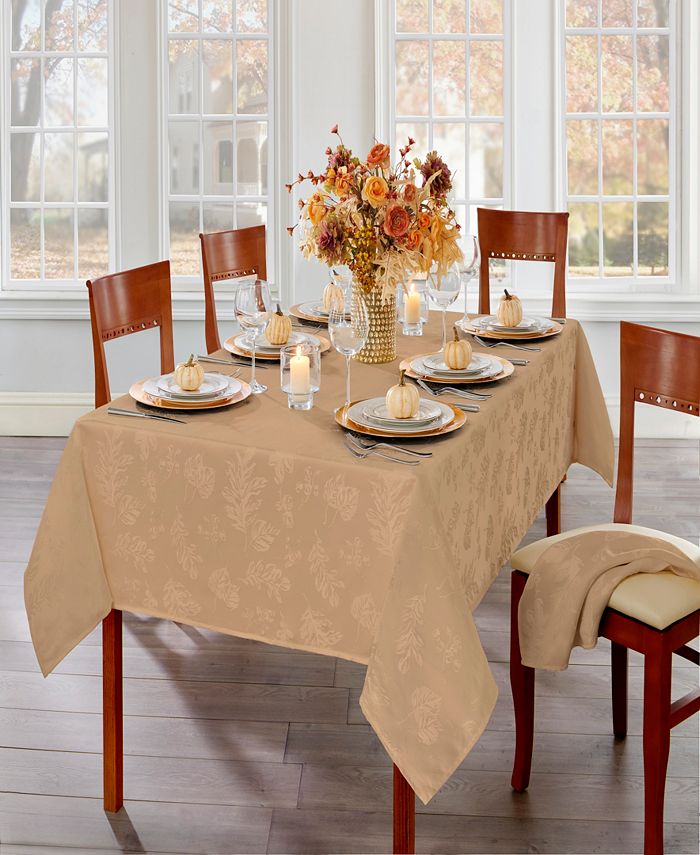 Fall Tablecloth Brown w/ Leaf Pattern Damask Oblong 60x84 or 60x120 you choose 