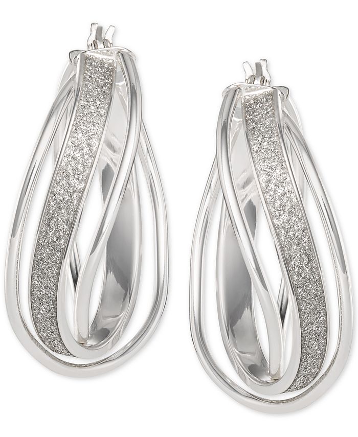 Macy's - Glitter Teardrop Hoop Earrings in Sterling Silver