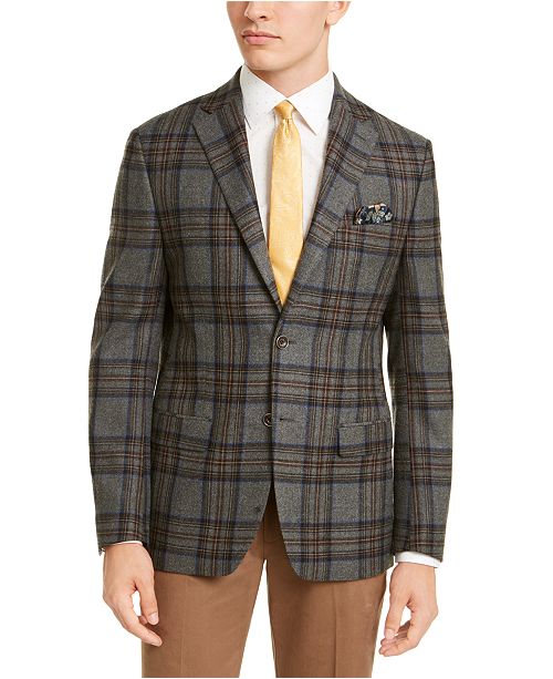 Tallia Men S Slim Fit Gray Blue Windowpane Plaid Sport Coat