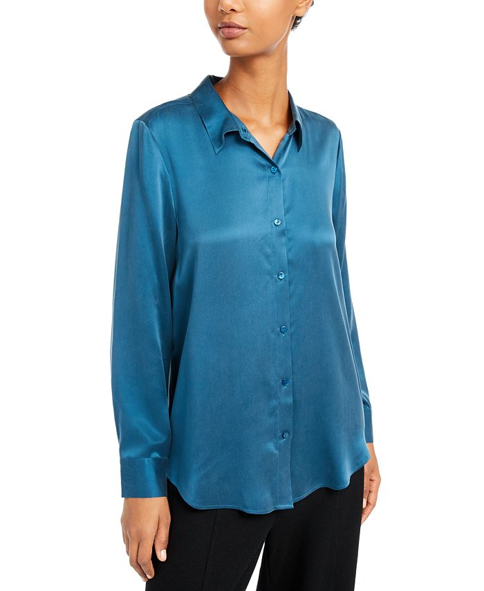 Eileen Fisher Silk Button-Down Shirt, Regular & Petite Sizes - Macy's