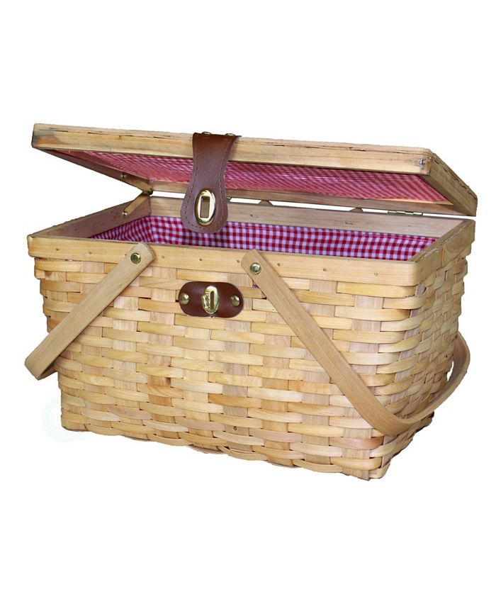 Vintiquewise Large Gingham Lined Wood Picnic Basket Macy's