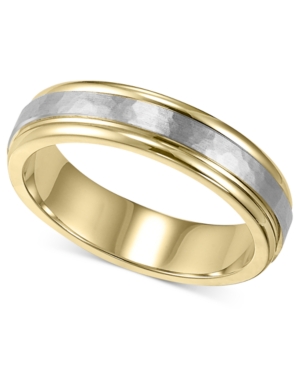 image of Men-s 14k Gold and 14k White Gold Ring, Two-Tone Hammered Wedding Band