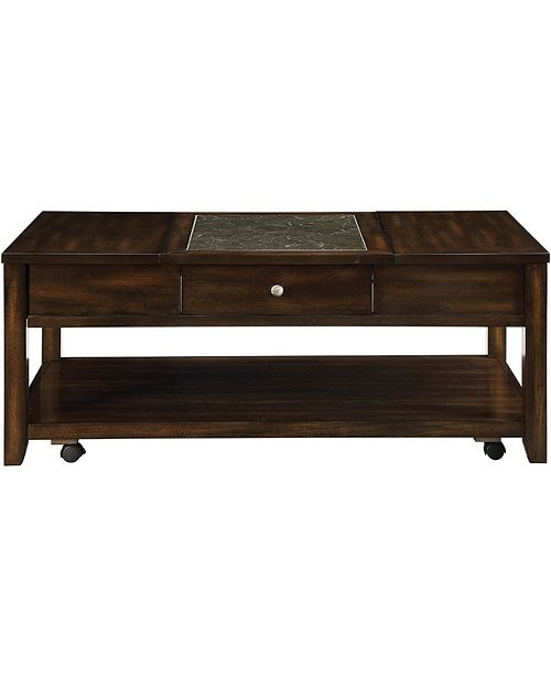 Benzara Traditional Glass And Wooden Coffee Table With Lift Tops