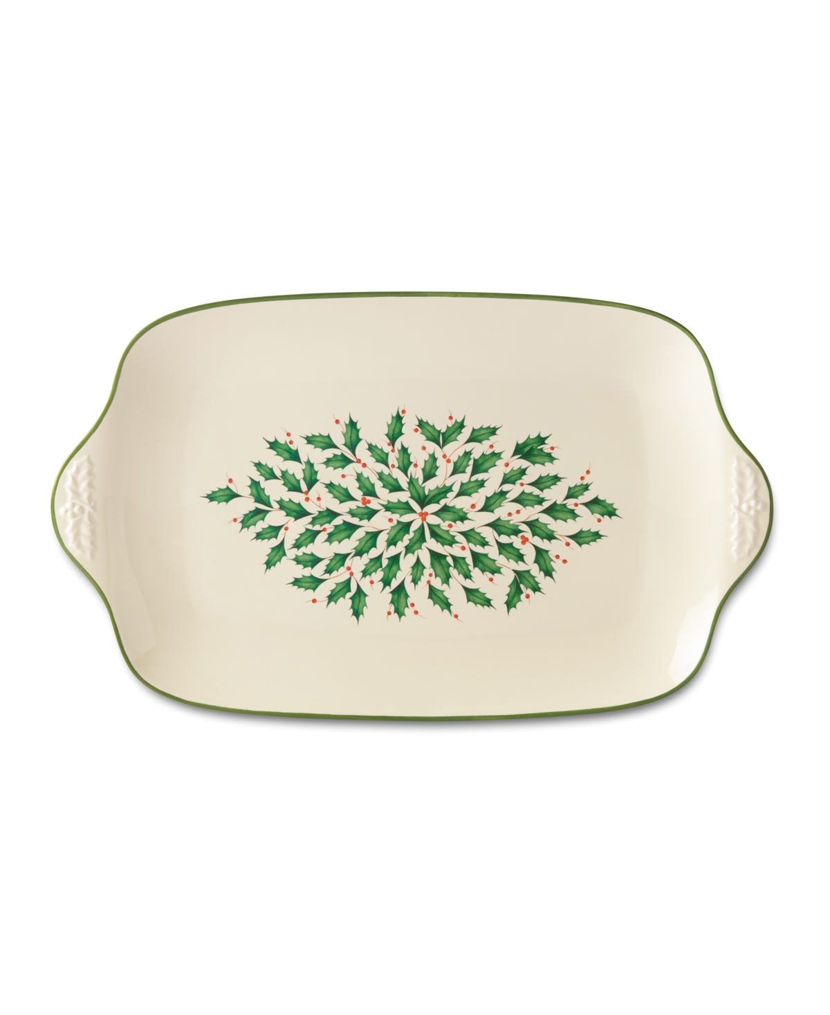 Lenox Holiday Large Serving Platter In Ivory W,green Holly Leaves And Red Berri