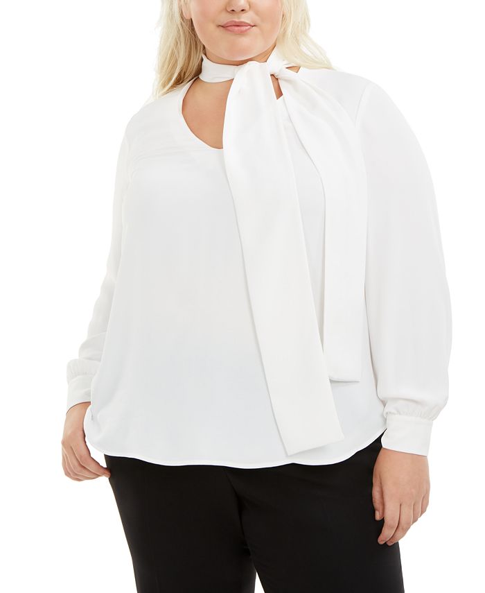 Bar III Trendy Plus Size TieNeck Blouse, Created for Macy's Macy's
