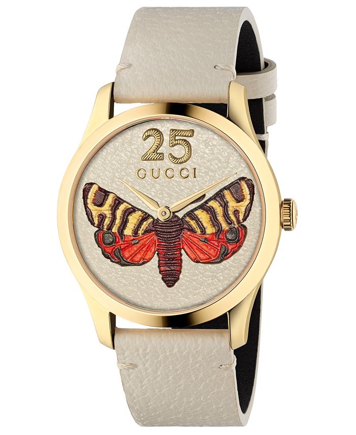 Gucci Women s Swiss G Timeless White Leather Strap Watch 38mm Macy s