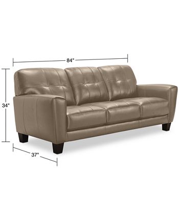 Furniture Kaleb 84 Tufted Leather Sofa, Greige Leather Sofa