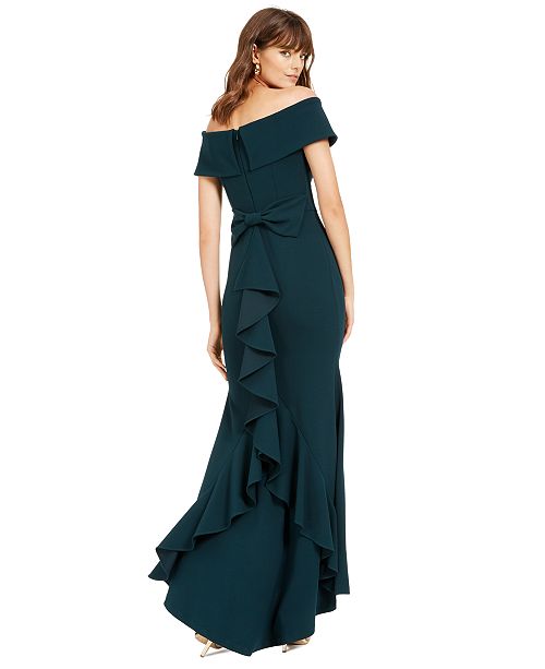Betsy & Adam Women's Ruffled Back Off The Shoulder Gown Regular Green Size 6 Petite