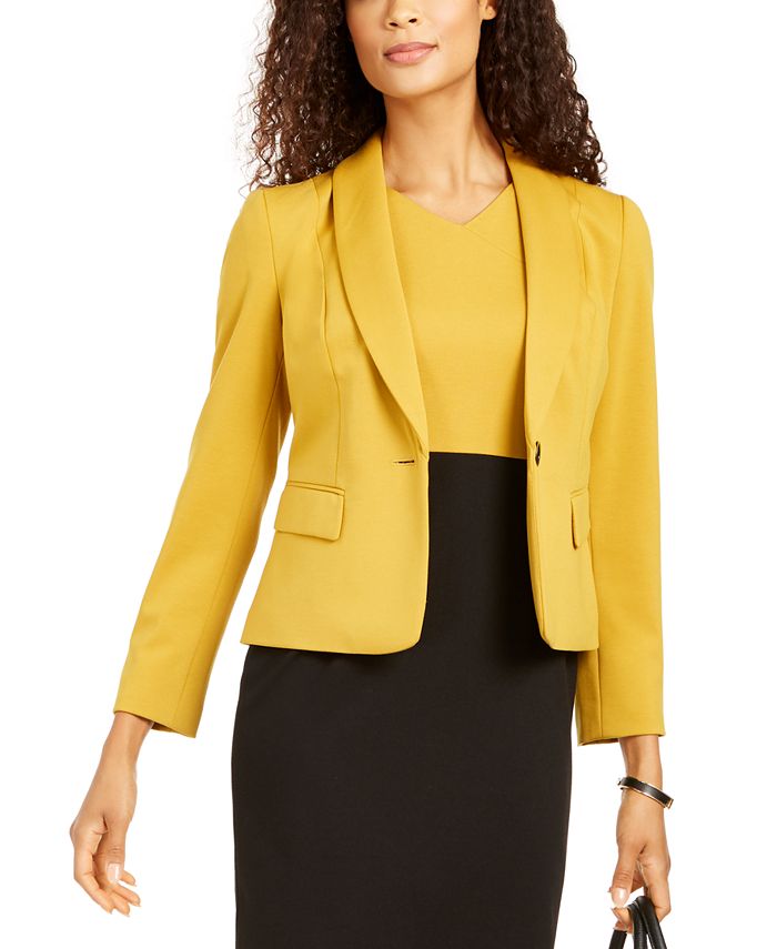 New KASPER Women Yellow Polyester Shawl Collar Blazer Size 8 MSRP