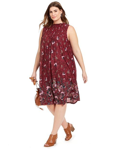 Plus Size Smocked Printed Shift Dress Created For Macy S