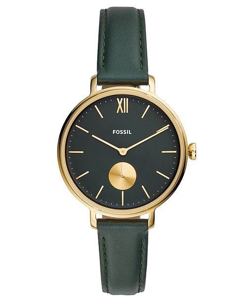 Fossil Women S Kalya Green Leather Strap Watch 36mm Reviews Watches Jewelry Watches Macy S
