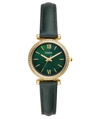 Fossil - Women's Mini Carlie Green Leather Strap Watch 28mm
