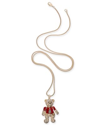 Holiday Lane - Gold-Tone Pav&eacute; Teddy Bear 36" Pendant Necklace