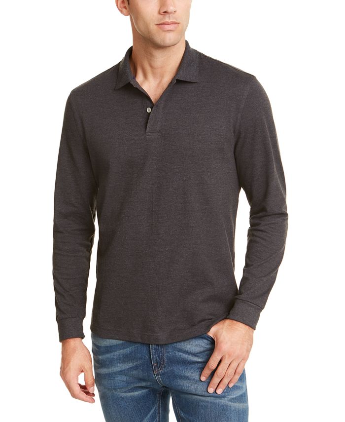 Club Room Men's Long-Sleeve Heathered Polo Shirt, Created for Macy's ...