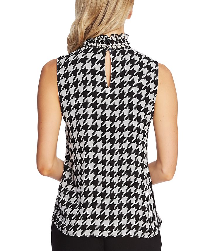 Vince Camuto Houndstooth-Print Mock-Neck Sleeveless Top - Macy's