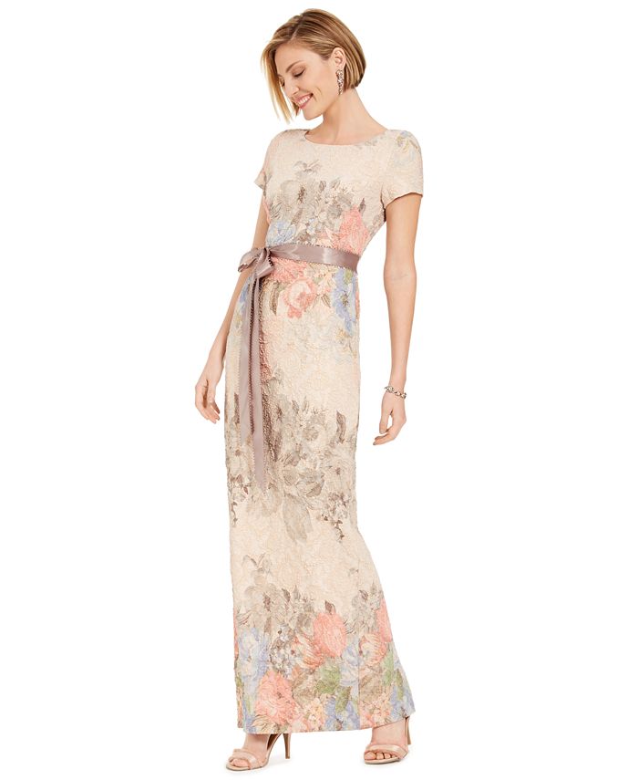 Adrianna Papell Women's Floral-Print Short Sleeve Column Gown - Macy's