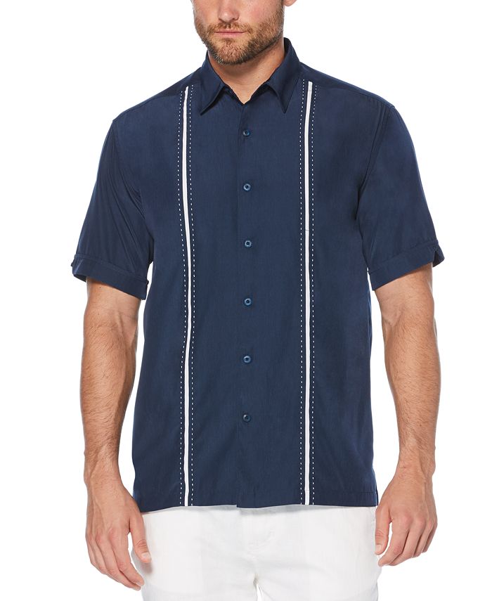 CUBAVERA Short Sleeve Ramie and Rayon Box Shirt, Men's Size XL Lamy navy blue type Vintage Second Hand