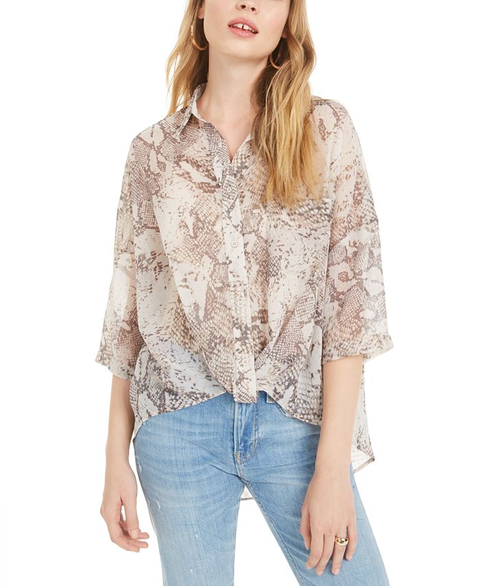 French Connection Snake-Print Tie Blouse - Macy's