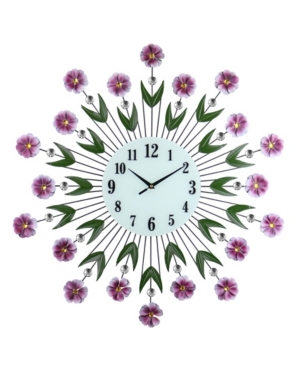Three Star Flowers Wall Clock In Purple