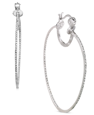 image of Simone I. Smith Platinum Over Sterling Silver Earrings, Crystal In-and-Out Hoop Earrings