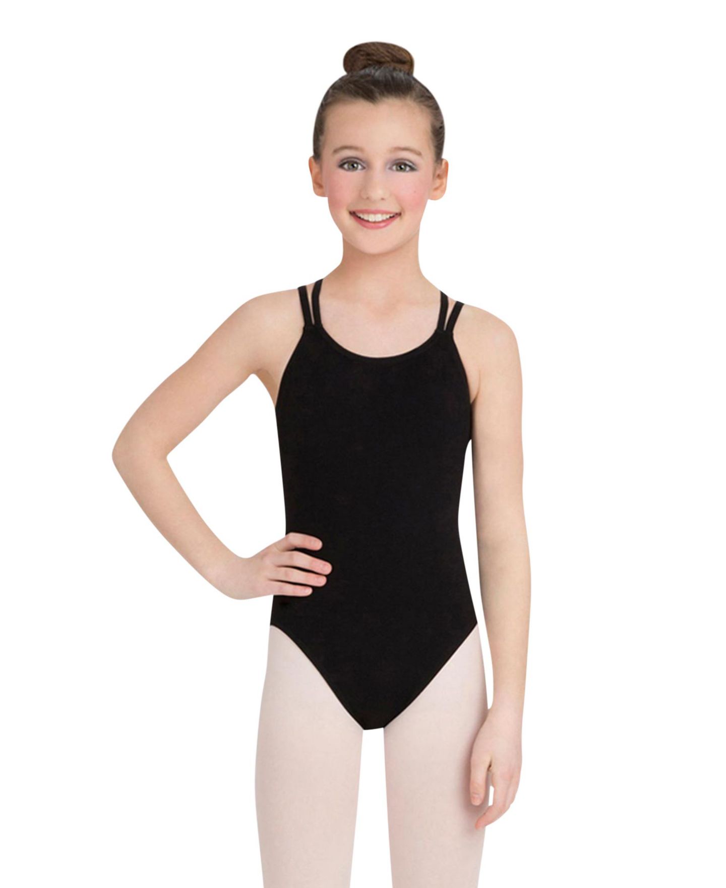 Детский купальник-боди Capezio на двойных бретелях для девочек, цвет: Чёрный — фото 1