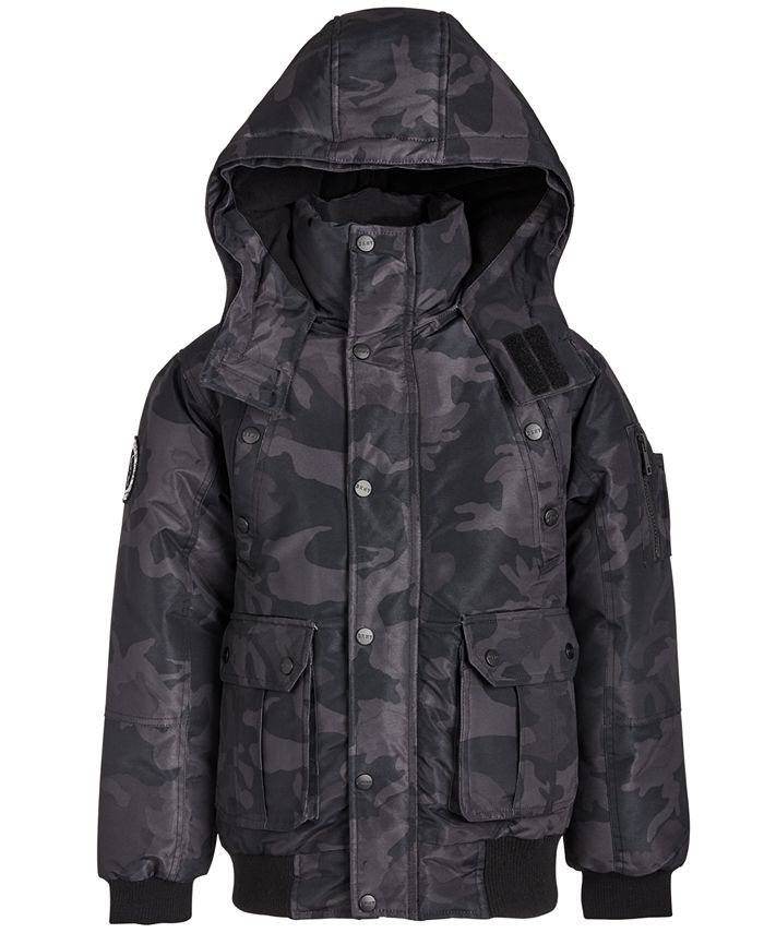 DKNY Big Boys Faux-Fur-Trim Camo-Print Hooded Bomber Jacket - Macy's