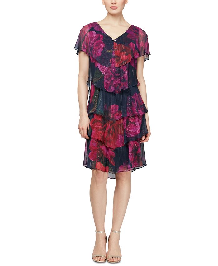 SL Fashions Petite Floral-Print Chiffon Dress - Macy's