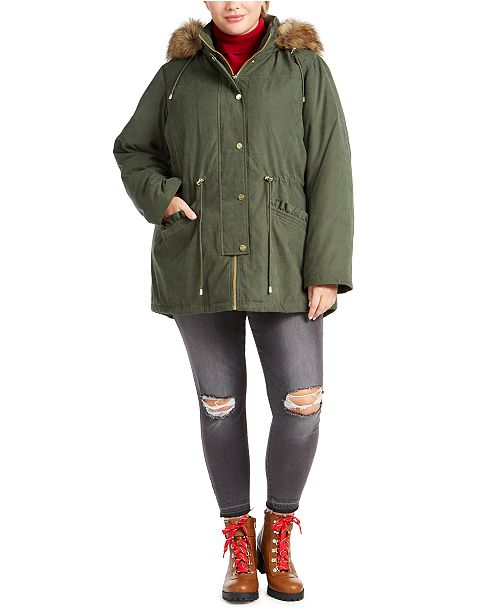 Celebrity Pink Juniors Plus Size Faux Fur Trim Hooded Parka Coat