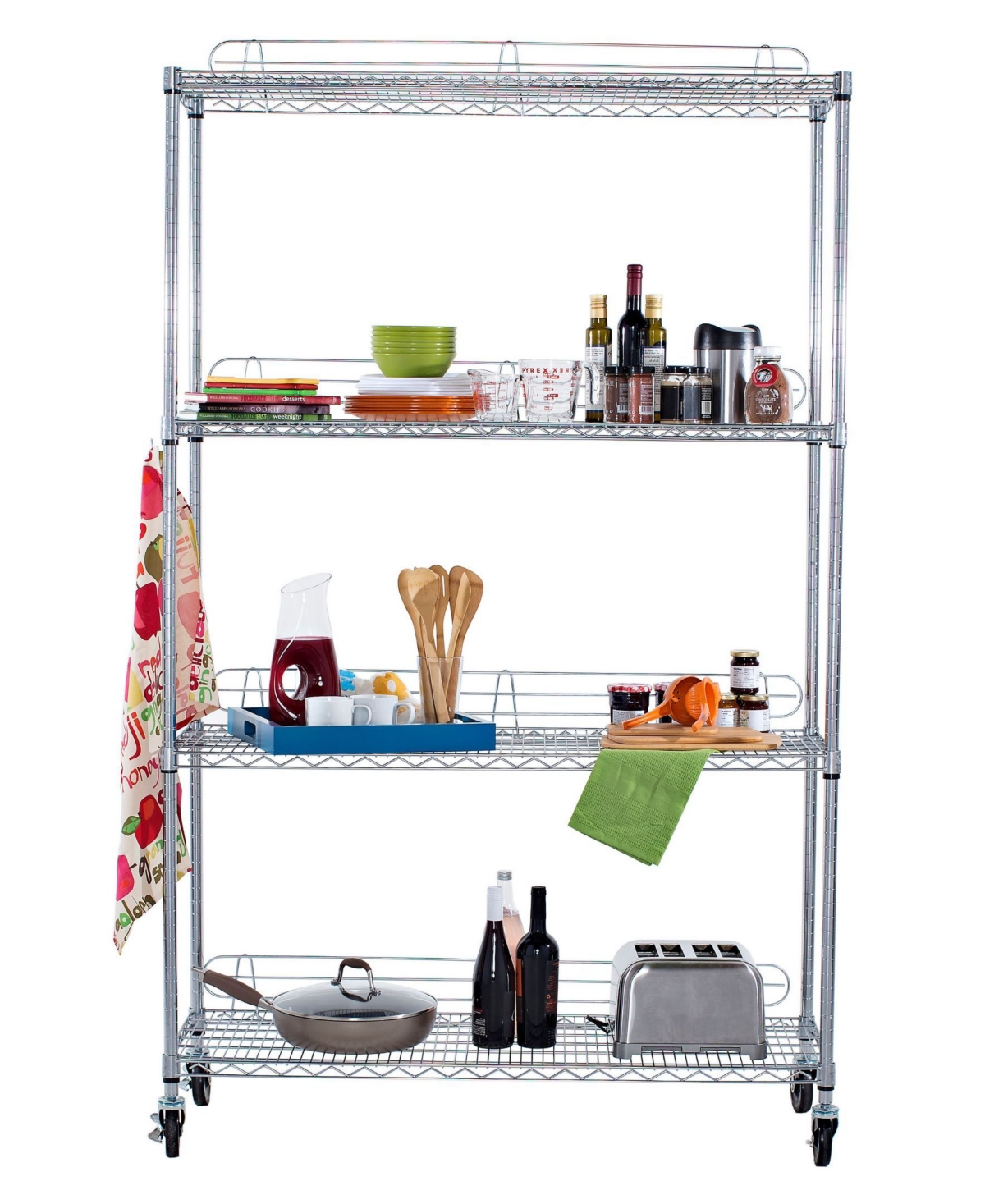 4-Tier Wire Shelving Rack Include Wheels and Back Stands - Chrome