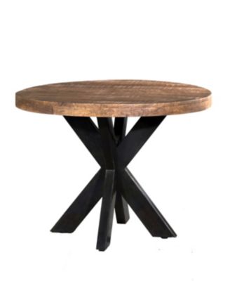 Villa2 - Solid Wood Iron X Base 39" Round Dining Table in Weathered Lacquered Vintage Black Legs