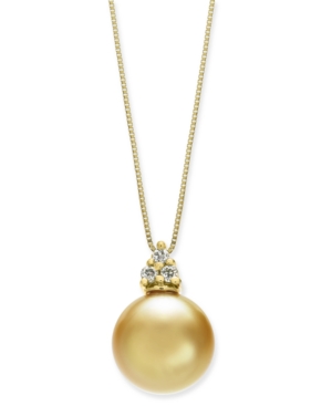 image of Cultured Golden South Sea Pearl (10mm) & Diamond Accent 18