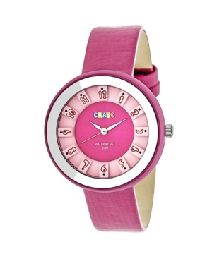 image of Crayo Unisex Celebration Hot Pink Genuine Leather Strap Watch 38mm