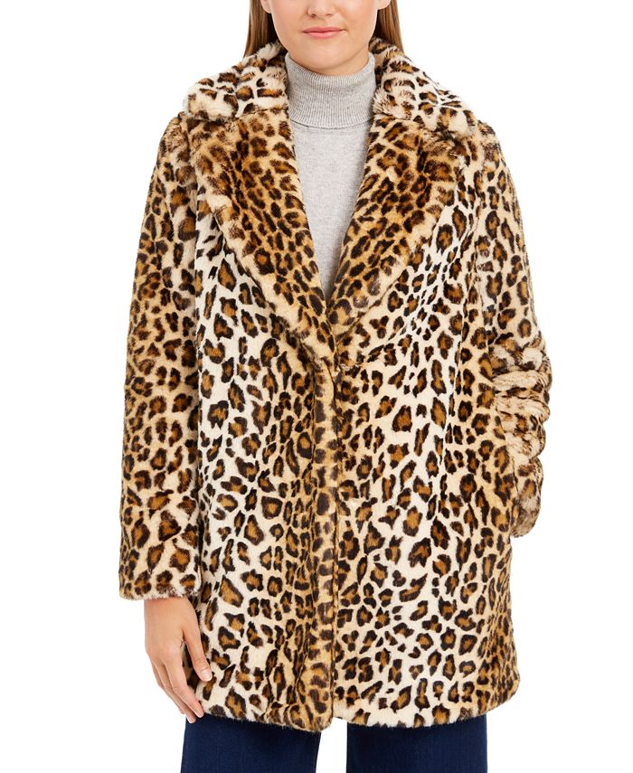 Calvin Klein Leopard-Print Faux-Fur Coat - Macy's