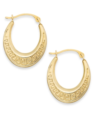 image of 10k Gold Earrings, Greek Key Hoop Earrings
