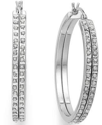 Diamond Fascination - Sterling Silver Earrings, Diamond Accent Double Hoop Earrings