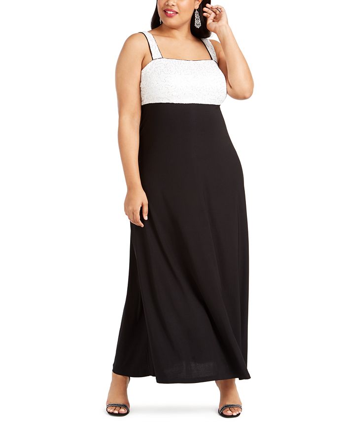 r & m richards plus size sequined godet gown