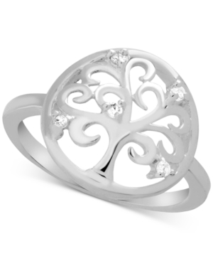 image of Essentials Crystal Tree Circle Ring in Fine Silver-Plate