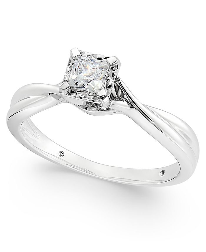 Macy's Diamond Princess Solitaire Ring (1/3 ct. t.w.) in 14k White Gold ...