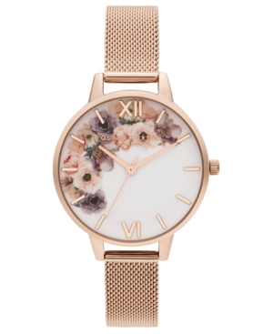 image of Olivia Burton Women-s Rose Gold Ion-Plated Stainless Steel Mesh Bracelet Watch 34mm