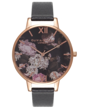 image of Olivia Burton Women-s Signature Floral Black Leather Strap Watch 38mm