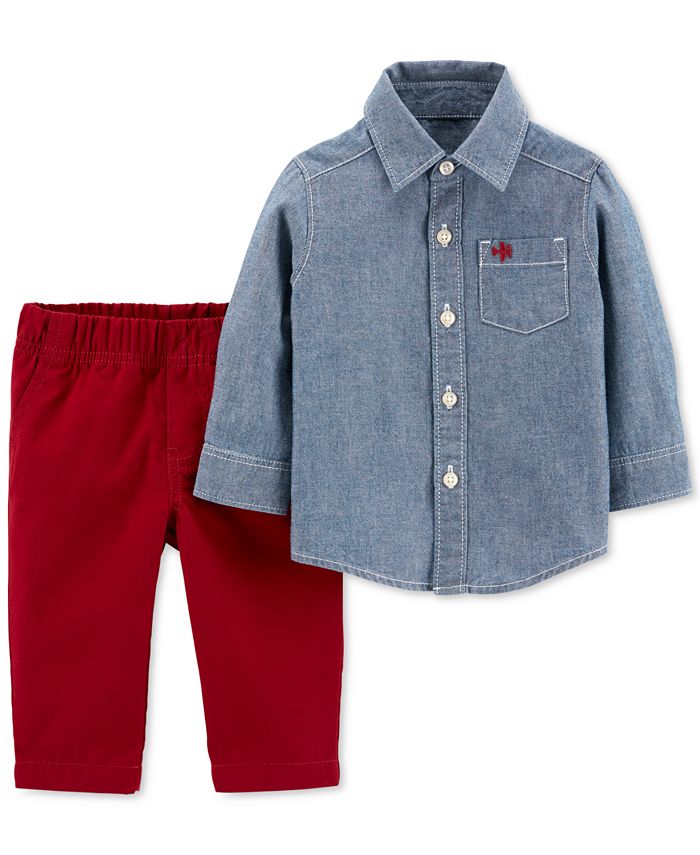 Carter's Baby Boys 2Pc. Cotton Chambray Shirt & Canvas Pants Set Macy's