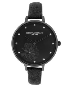 image of Christian Siriano Women-s Analog Black-Tone Stainless Steel Glitter Strap Watch 38mm