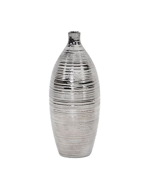 Howard Elliott Metallic Pewter Striped Bottle Vase Medium