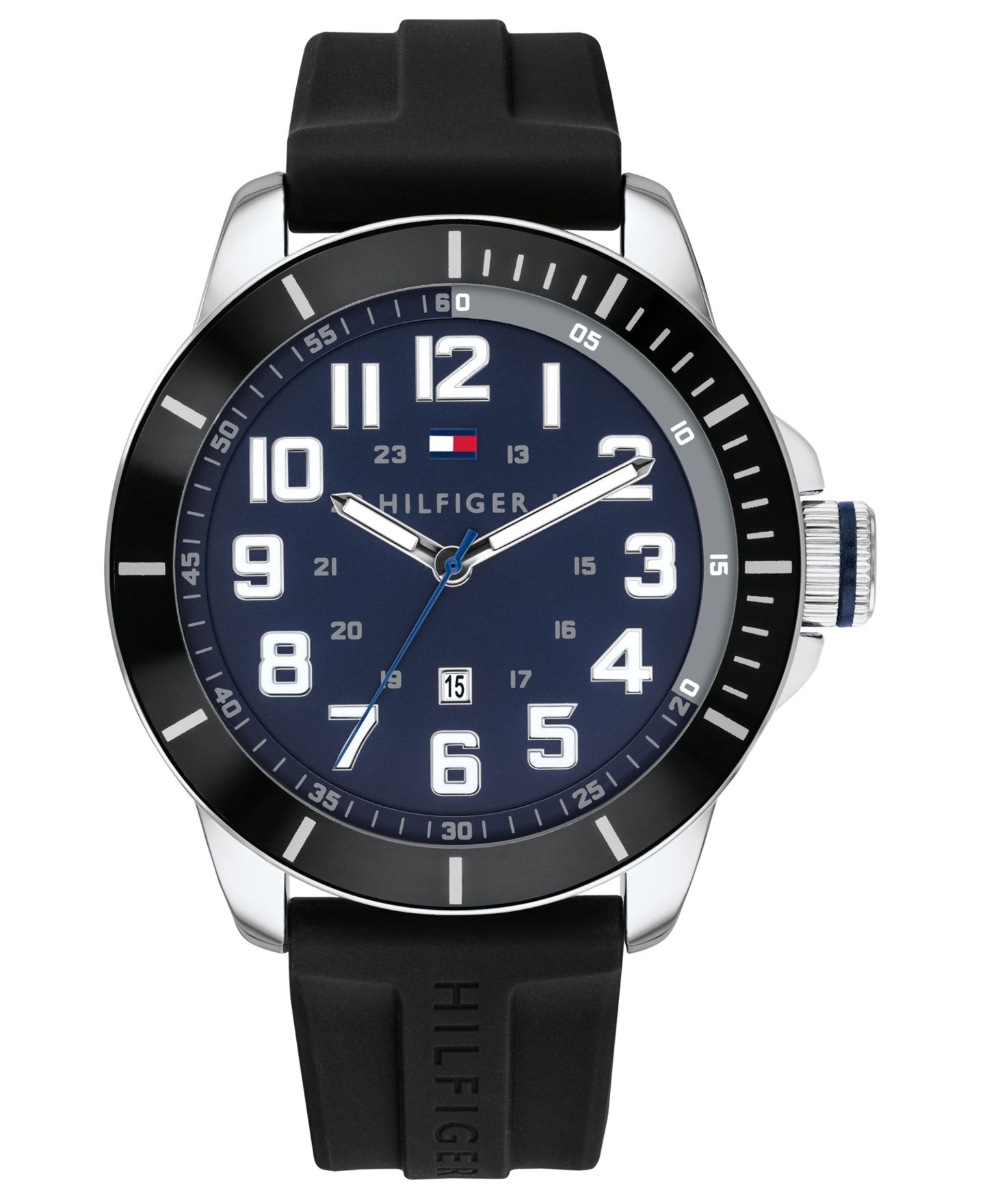 Мужские часы Tommy Hilfiger Black Silicone Strap Watch 44mm — фото 1